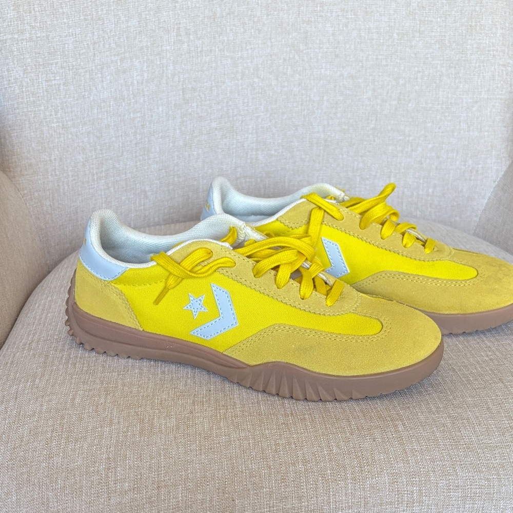 Converse Women's Yellow Suede & Canvas Sneakers with Light Blue Accents